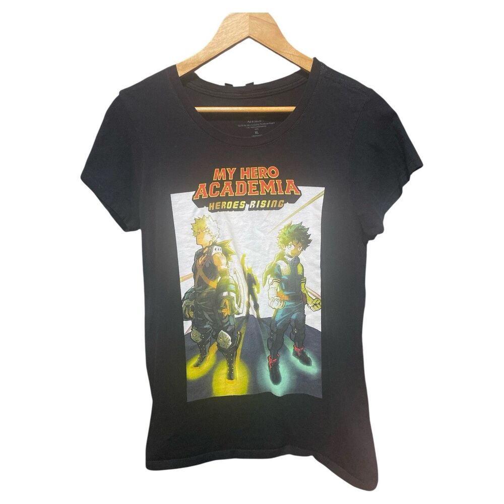 My Hero Academia Heros Rising Size XL T-Shirt Black Deku Bakugo Anime Movie